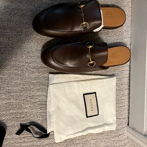 Gucci Brown Leather Mules with Horsebit Detail